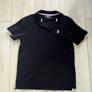 Psycho Bunny Blk Statement Mens Polo - White Tipped, Pink trim, Logo Collar - XS